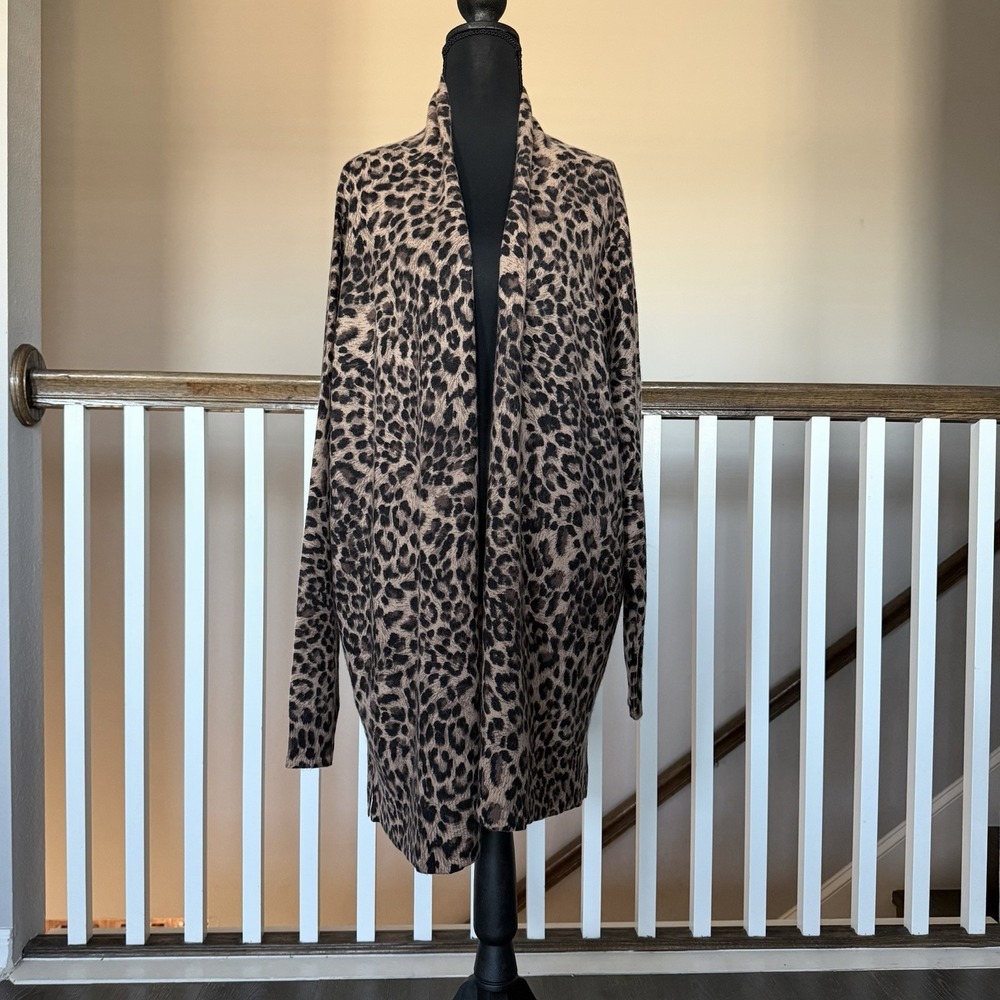 NWT Soft Surroundings 100% Cashmere Cardigan Leopard XL Quiet Luxury Retail $220